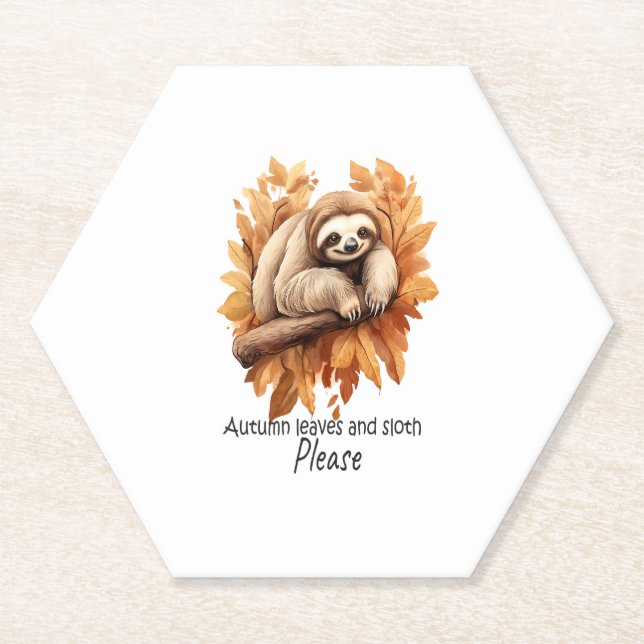 Autumn Leaves and Sloth Please Paper Coaster (Front)