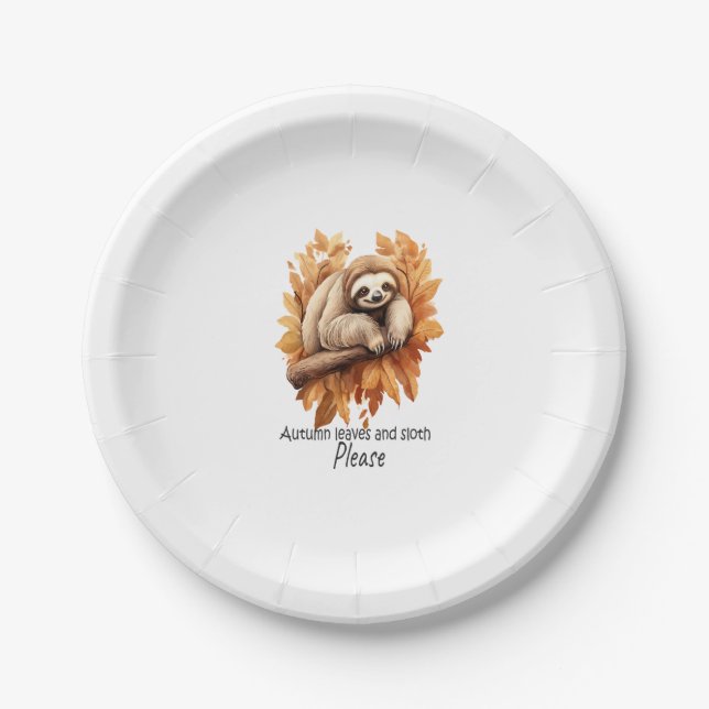 Autumn Leaves and Sloth Please Paper Plate (Front)