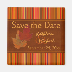 Autumn Leaves and Stripes Save the Date Magnet