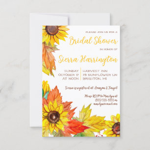 Autumn Leaves and Sunflowers, Fall Bridal Shower Invitation
