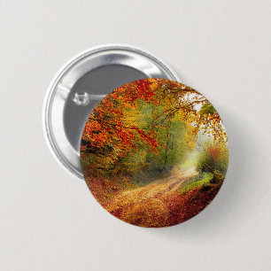 Autumn Leaves and Trees Covering Dirt Road 6 Cm Round Badge