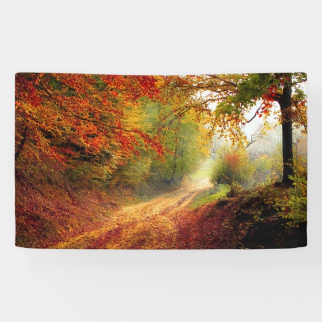 Autumn Leaves and Trees Covering Dirt Road Banner (Horizontal)