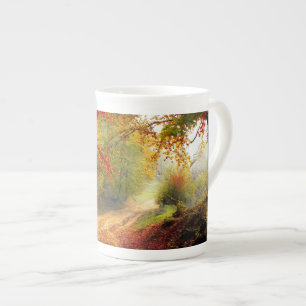 Autumn Leaves and Trees Covering Dirt Road Bone China Mug