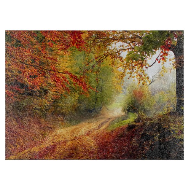 Autumn Leaves and Trees Covering Dirt Road Cutting Board (Front)