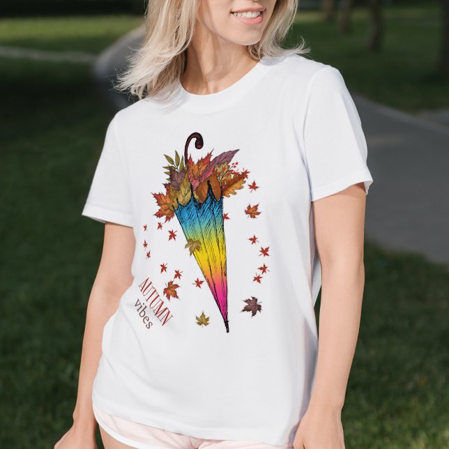 Autumn Leaves and Umbrella in Pansexual Flag Colou T-Shirt (Creator Uploaded)
