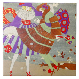 AUTUMN LEAVES AND WIND / FASHION COSTUME DESIGNER CERAMIC TILE