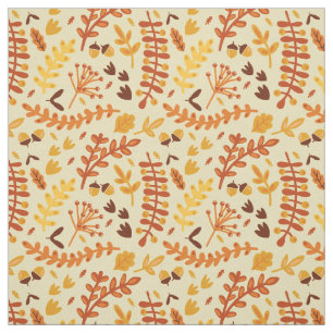 Autumn Leaves and Woodland Berries Brown Orange Fabric