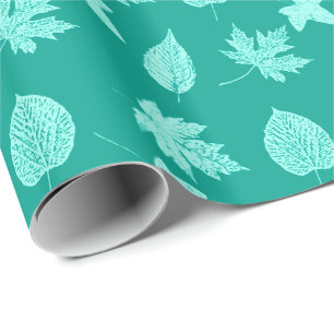 Autumn leaves - aqua and turquoise wrapping paper