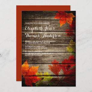 Autumn Leaves Barn Wood Rustic Fall Wedding Invitation