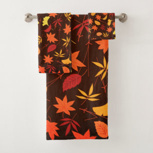 Autumn Leaves Bath Towel Set Orange Yellow Colours