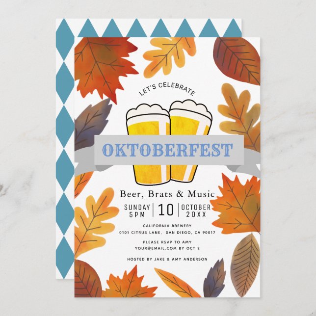 Autumn Leaves & Beer Oktoberfest Invitation (Front/Back)