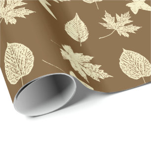 Autumn leaves - beige and chocolate wrapping paper