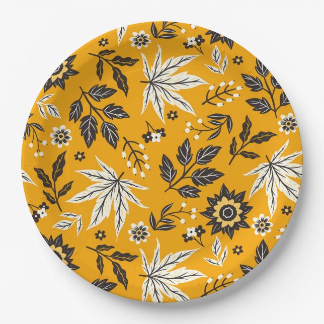 Autumn Leaves, Berries & Acorns Paper Plate (Front)