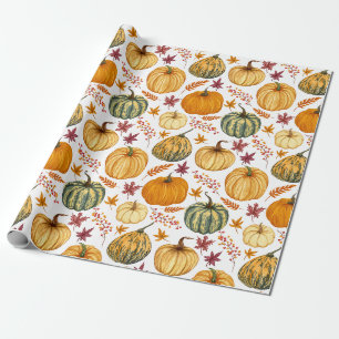 Autumn Leaves, Berries and Pumpkins  Wrapping Paper