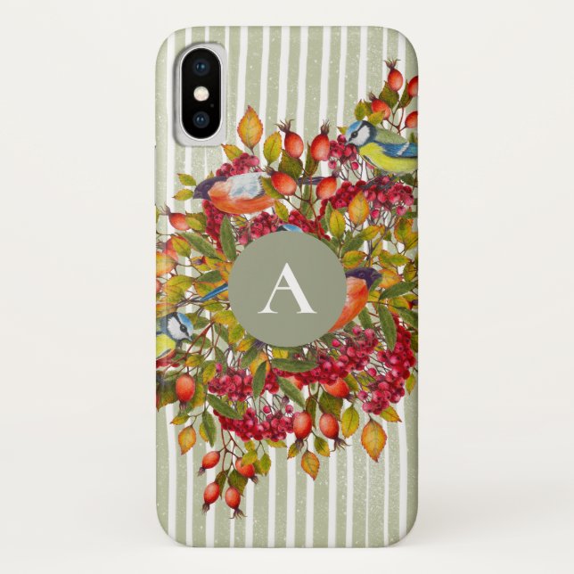 Autumn Leaves Berries Birds Botanical Personalized Case-Mate iPhone Case (Back)