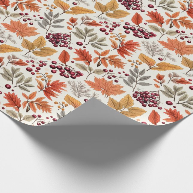Autumn Leaves Berries & Branches Wrapping Paper (Corner)