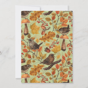 Autumn leaves, berries, mushrooms and wrens