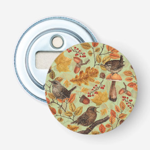 Autumn leaves, berries, mushrooms and wrens bottle opener