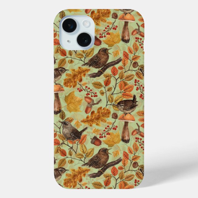Autumn leaves, berries, mushrooms and wrens Case-Mate iPhone case (Back)