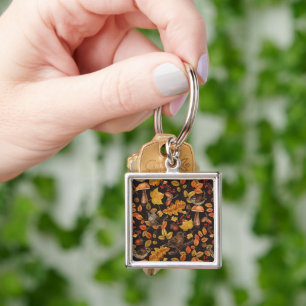 Autumn leaves, berries, mushrooms and wrens key ring