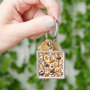 Autumn leaves, berries, mushrooms and wrens key ring