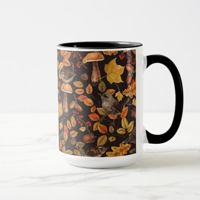 Autumn leaves, berries, mushrooms and wrens mug (Right)