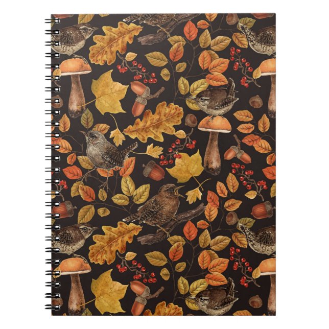 Autumn leaves, berries, mushrooms and wrens notebook (Front)