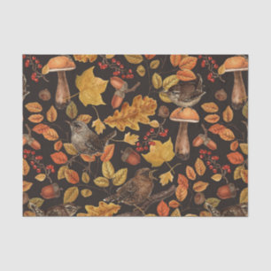 Autumn leaves, berries, mushrooms and wrens tissue paper