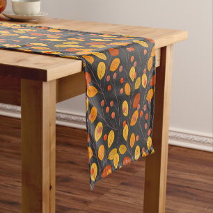 Autumn Leaves & Berries Seamless Pattern Fall  Short Table Runner