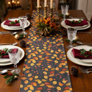 Autumn Leaves & Berries Seamless Pattern Fall  Short Table Runner