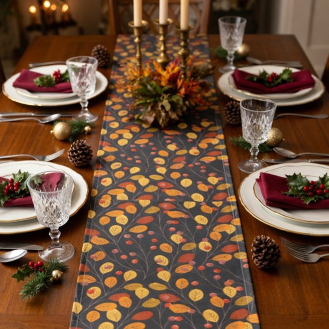 Autumn Leaves & Berries Seamless Pattern Fall  Short Table Runner (Creator Uploaded)