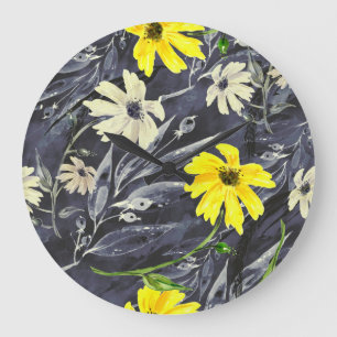 Autumn leaves, berries: watercolor pattern. large clock