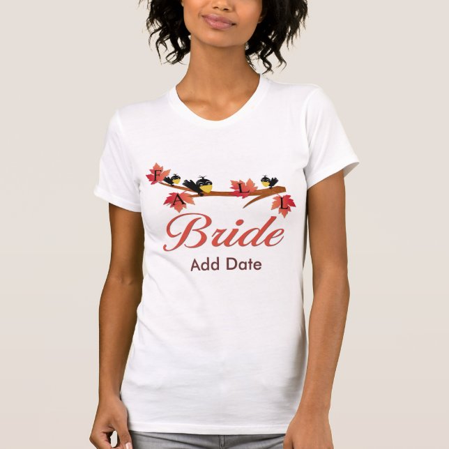 Autumn Leaves Birds Fall Bride T-Shirt (Front)