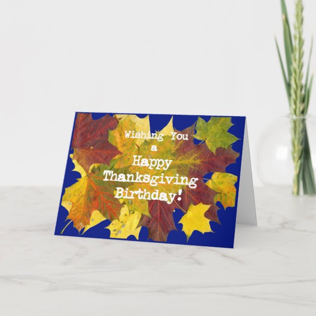 'Autumn Leaves' Birthday on Thanksgiving Card (Front)