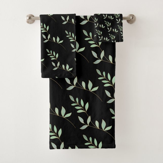  AUTUMN LEAVES BLACK BATHROOM TOWEL SET  (Insitu)
