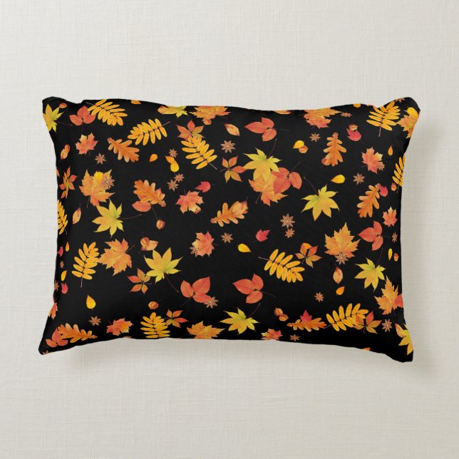 Autumn Leaves (Black) Decorative Cushion (Back)