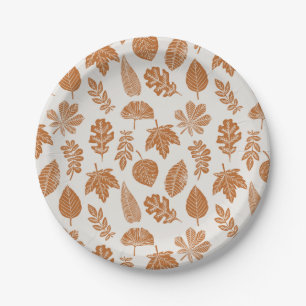 Autumn Leaves Block Print Paper Plate