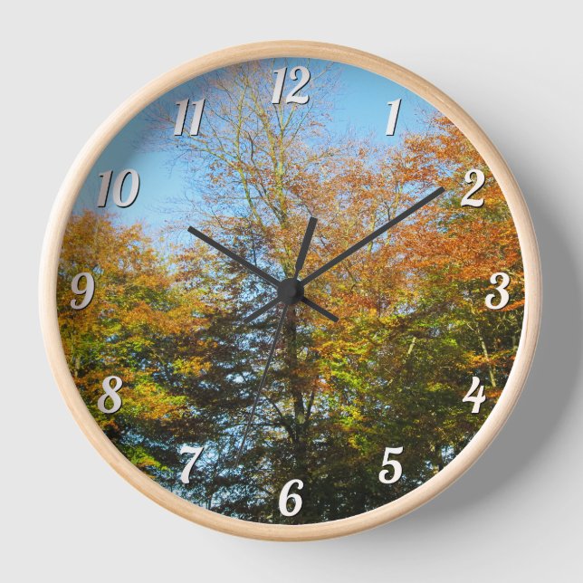 Autumn Leaves & Blue Skies - Custom Round Wall Clock (Front)