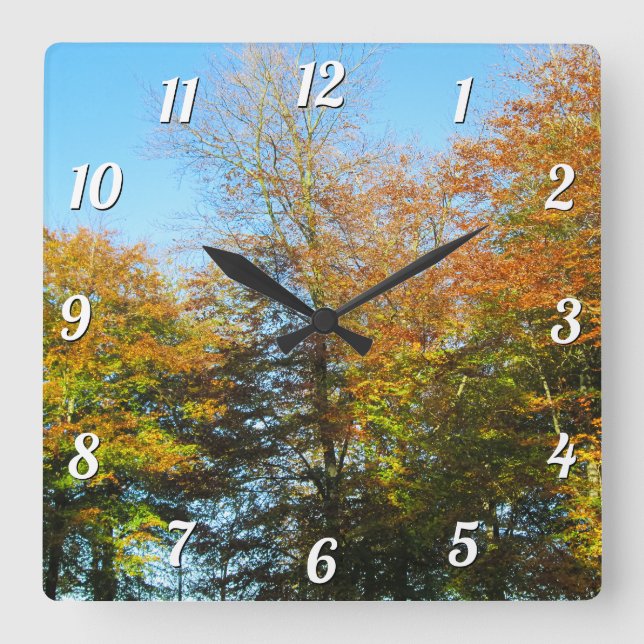 Autumn Leaves & Blue Skies - Custom Square Wall Clock (Front)