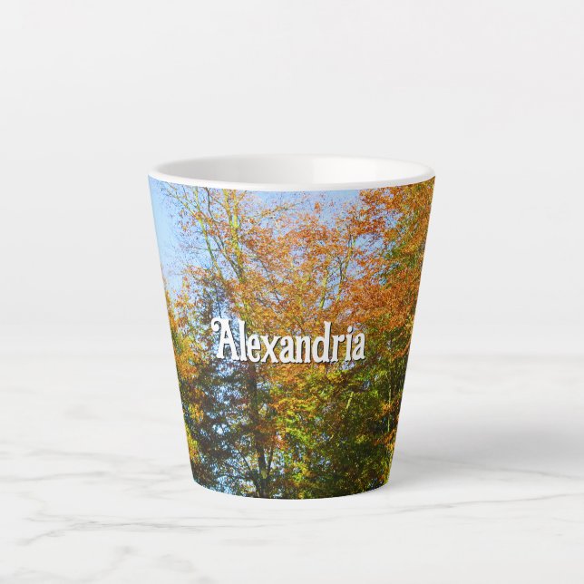 Autumn Leaves & Blue Skies - Small Personalized Latte Mug (Front)