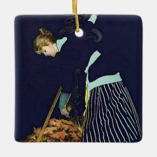 Autumn Leaves Bonfire by C Coles Phillips Ceramic Ornament