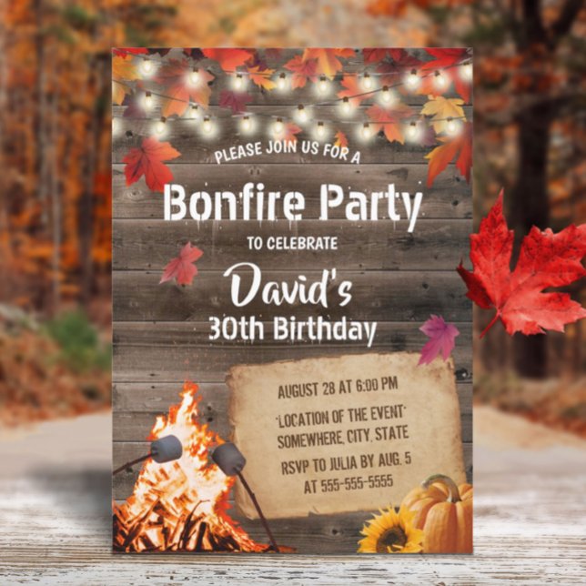 Autumn Leaves Bonfire Party Rustic Barn Birthday Invitation (Creator Uploaded)
