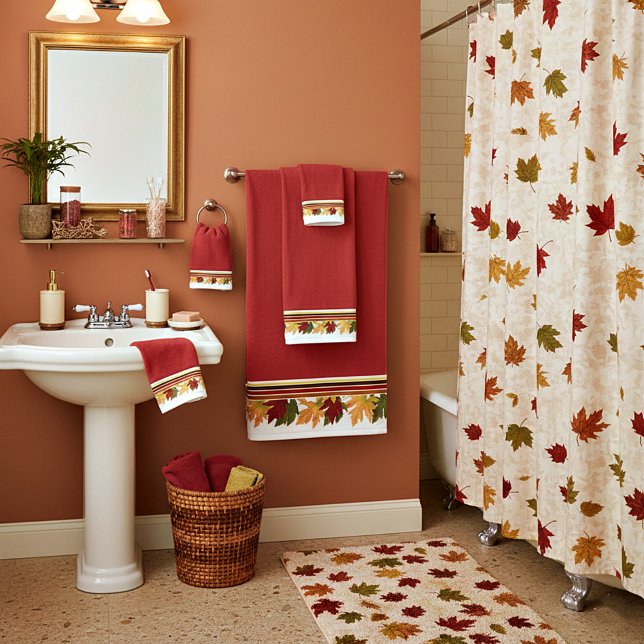 Autumn leaves border bath towel set (Creator Uploaded)