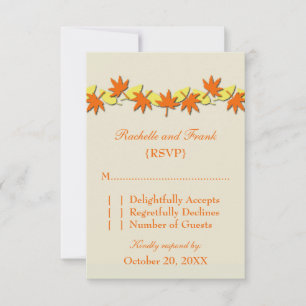Autumn Leaves Border RSVP Card, Orange/Yellow Card