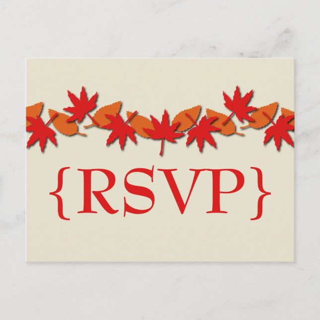 Autumn Leaves Border RSVP Postcard, Red/Orange Invitation Postcard (Front)