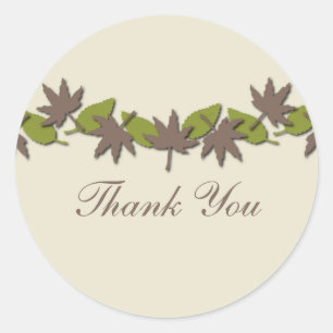 Autumn Leaves Border Stickers, Brown/Green Classic Round Sticker