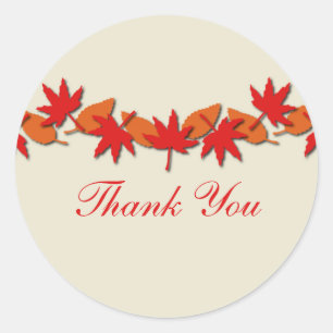 Autumn Leaves Border Stickers, Red/Orange Classic Round Sticker