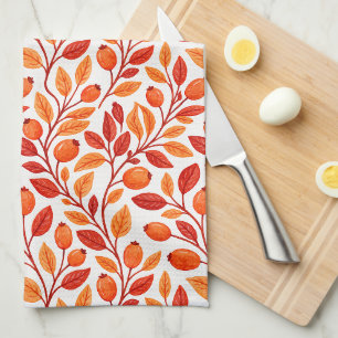 Autumn Leaves Branches Botanical Pattern Tea Towel