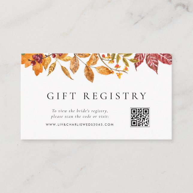 Autumn Leaves Bridal Shower QR Code Registry Enclosure Card (Front)
