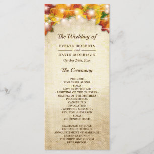 Autumn Leaves Burlap String Lights Wedding Program